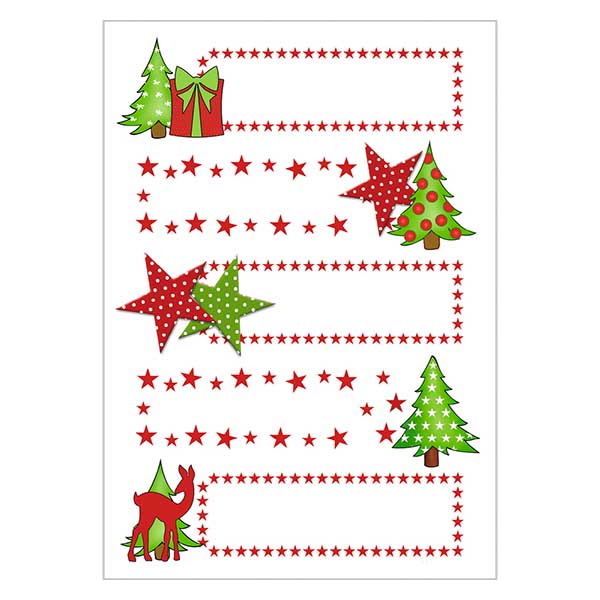 Sticker &quot;étoiles &amp; sapin&quot; (10 stickers avec paillettes)