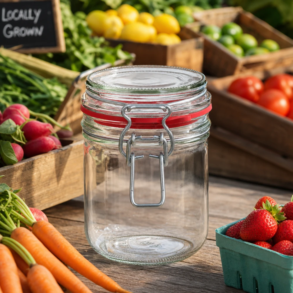 Verre rond de 400 ml avec fermeture à étrier en verre transparent robuste pour une organisation durable de la cuisine