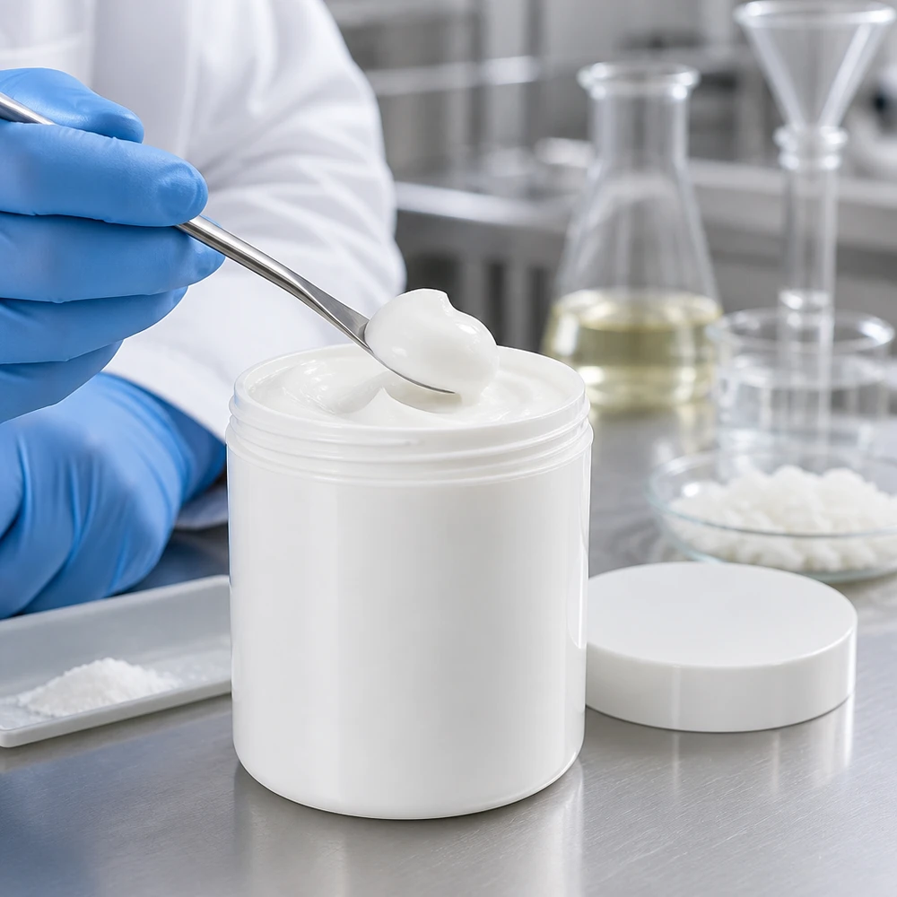Pot en plastique blanc de 300 g avec couvercle à vis mat, destiné à la conservation de crèmes pour la peau