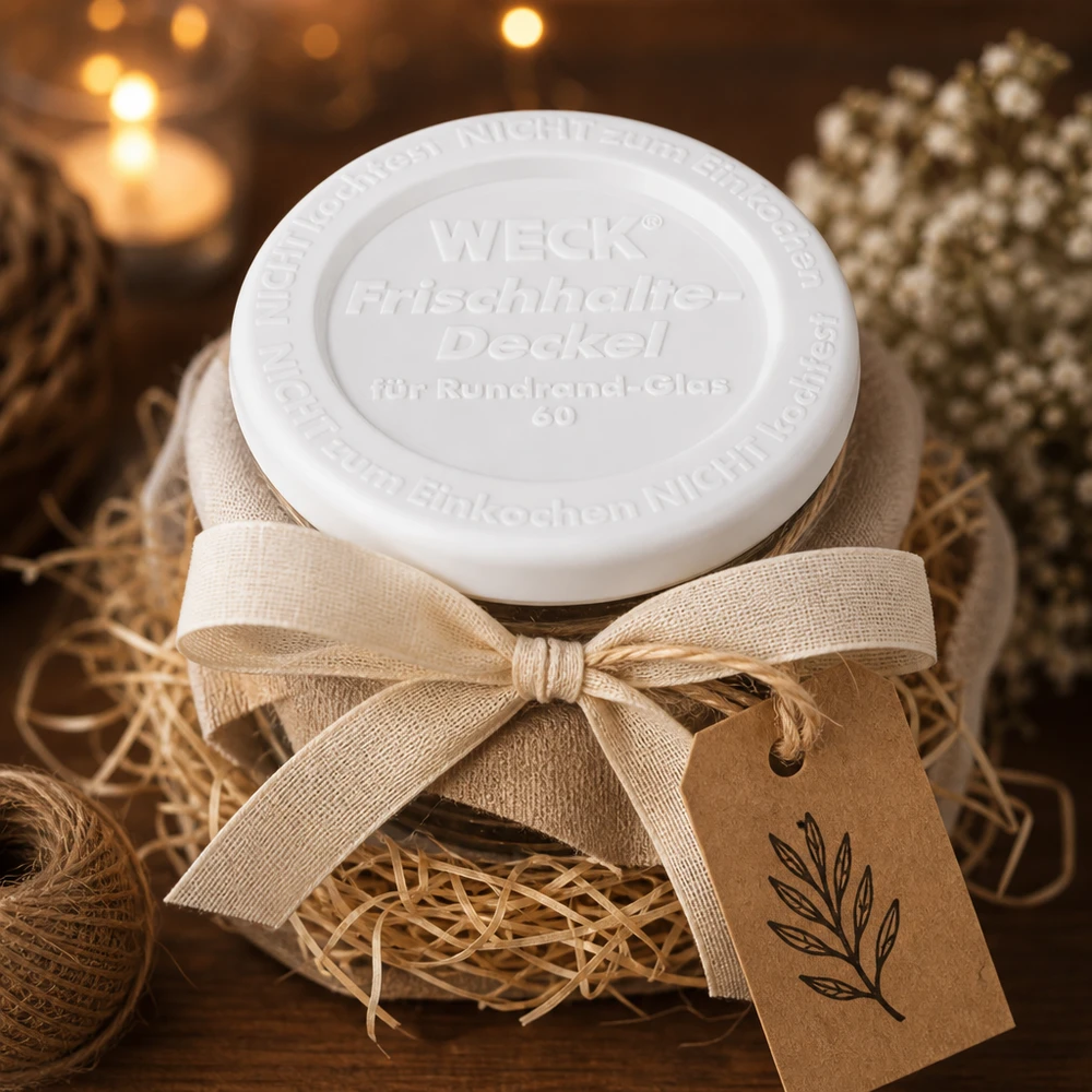 WECK Couvercle fraîcheur RR60 Emballage cadeau Décoration rustique Boucle de lin Pendentif en papier kraft Noël