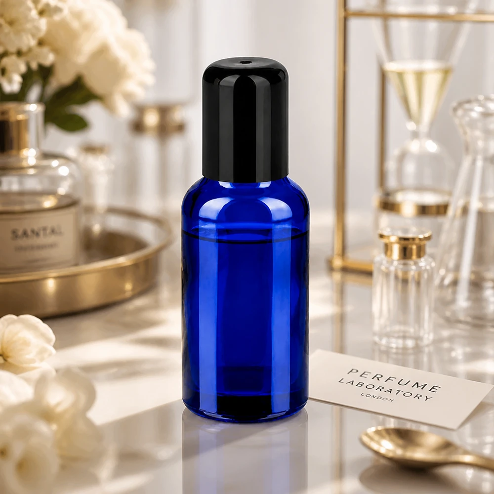 Flacon Roll-On 30ml noir STD BlueLine UT18/30 Bouteille à bille en verre bleu cobalt de 30 ml STD BlueLine UT18/30 protège les ingrédients sensibles à la lumière