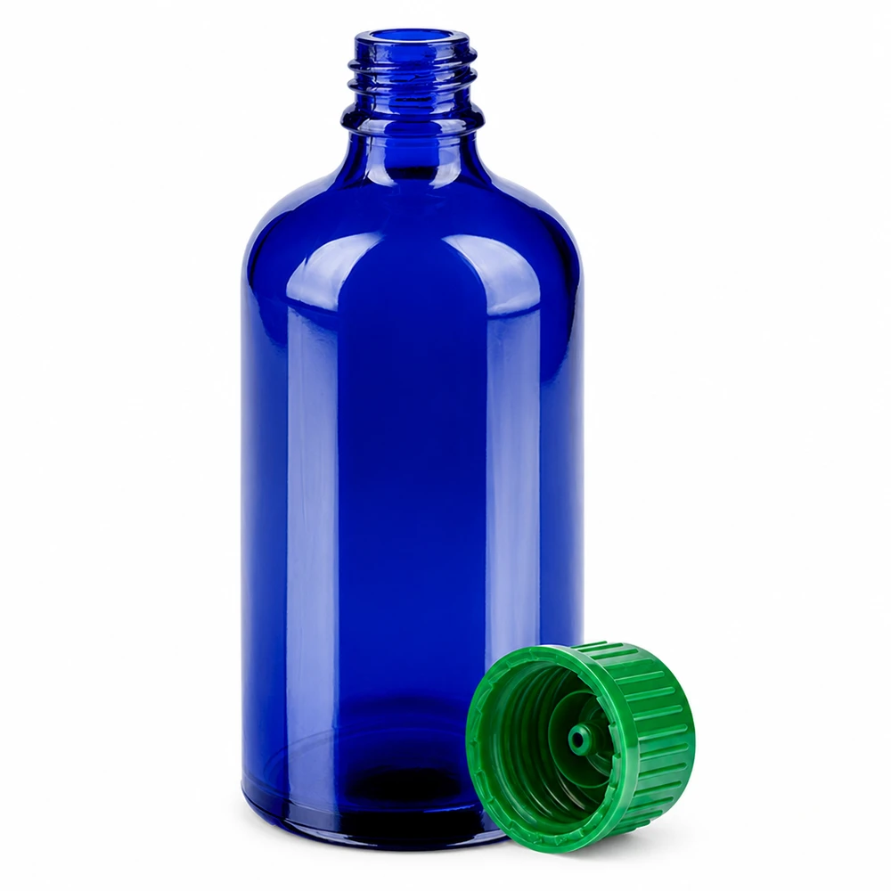 Flacon de 100ml 11mm SV vert STD BlueLine UT18/100 Flacon compact de 100 ml d'un bleu élégant avec bouchon compte-gouttes pratique vert