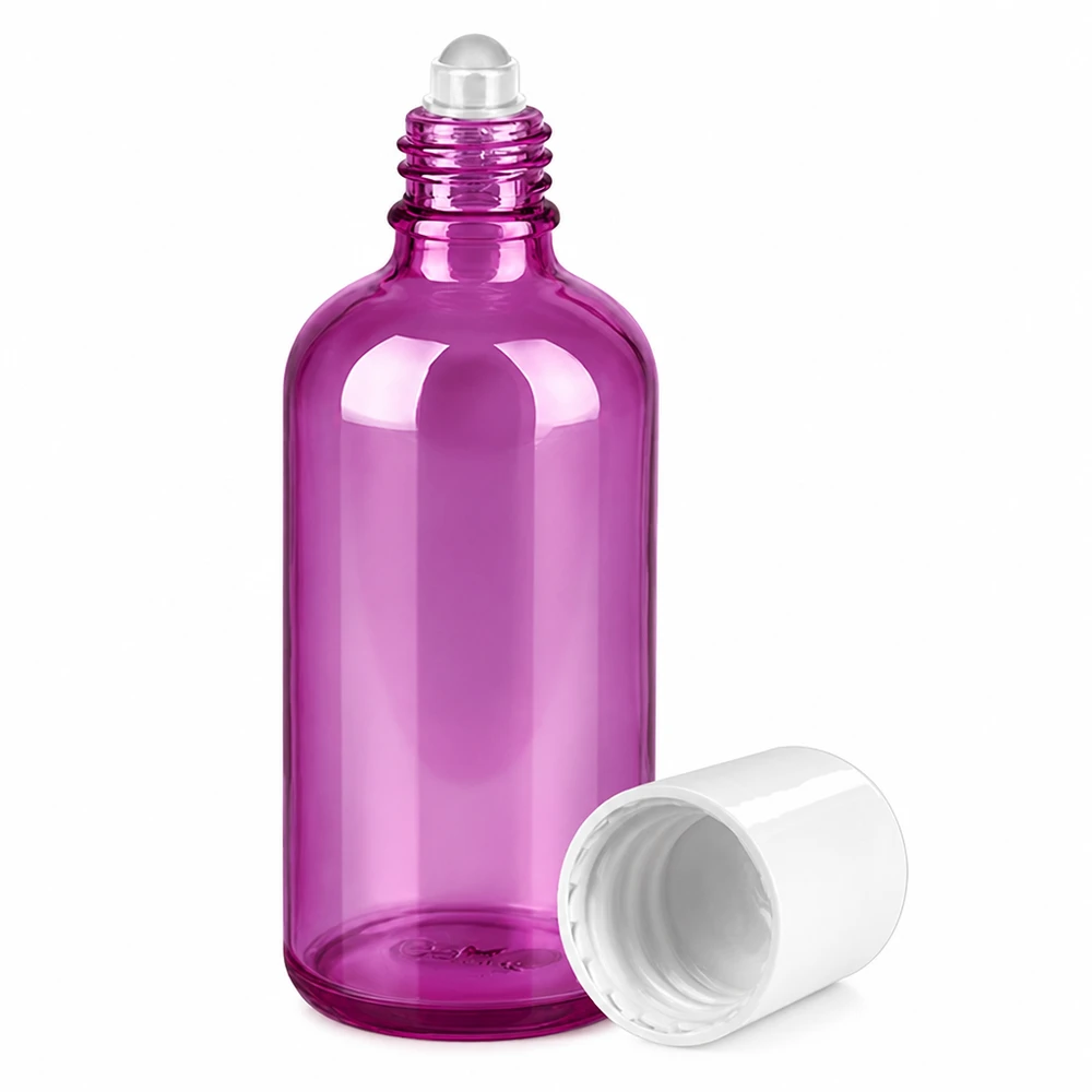 Flacon roll-on 100ml blanc standard PurpleLine UT18/100 Récipient roll-on de 100 ml en violet transparent pour les parfums à mélanger soi-même et l'aromathérapie