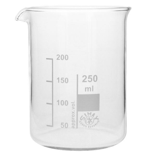 Bécher 250ml en verre borosilicate résistant à la chaleur (forme basse) Verre doseur transparent de 250 ml avec graduations bien visibles et bec verseur pratique