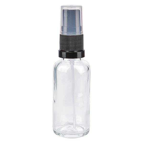 Flacon de pharmacie transparent 30ml embout spray noir Flacon de pharmacie transparent 30ml embout spray noir