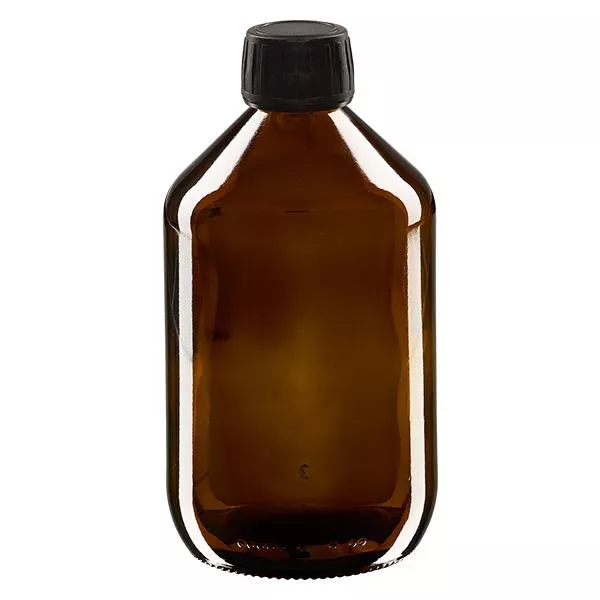Flacon médical 500 ml couleur ambrée avec bouchon noir