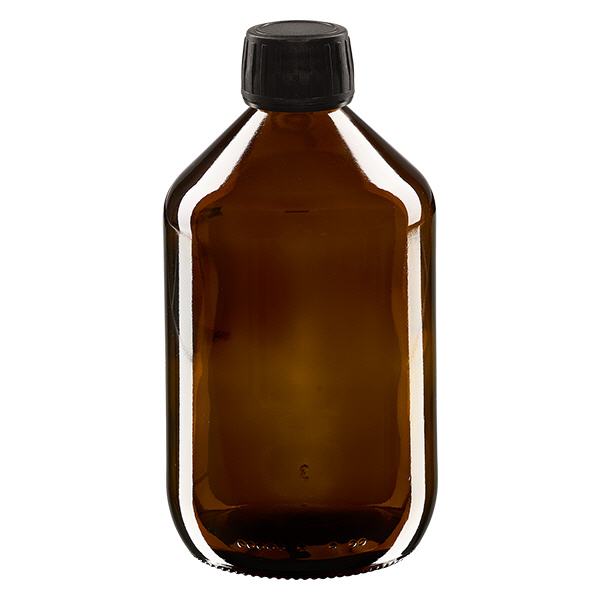Flacon médical 500 ml couleur ambrée avec bouchon noir