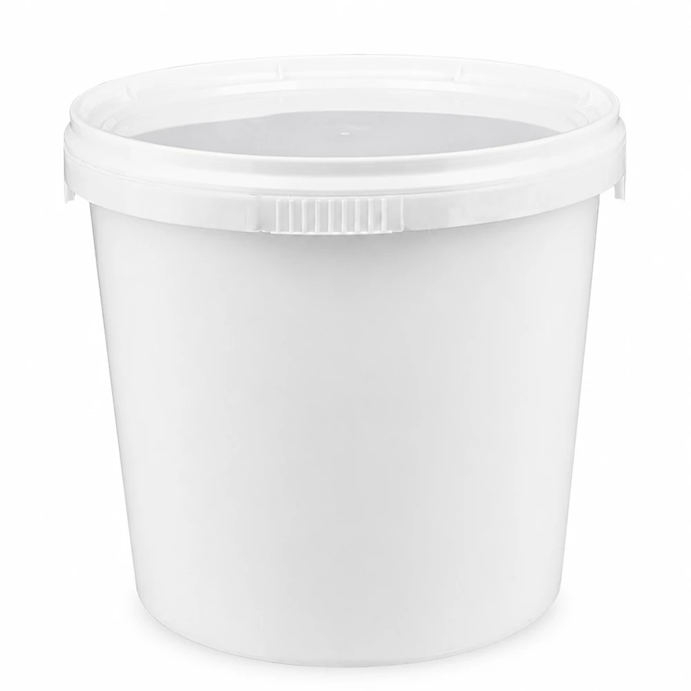 Seau 1L en plastique blanc PP avec couvercle Seau alimentaire de 1 L en plastique blanc avec couvercle à clip en PP