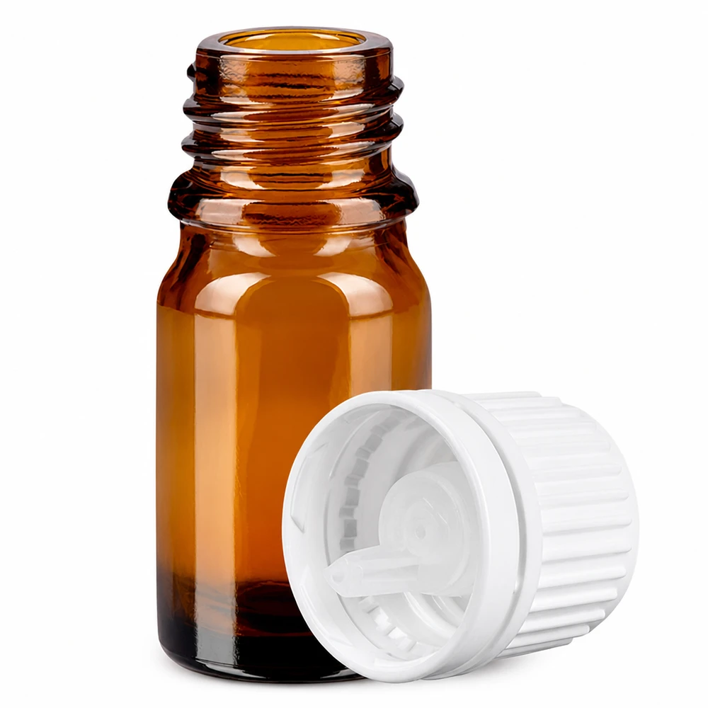 Flacon compte-goutte 5ml 0.7mm blanc OV BrownLine UT18/5 Flacon en verre brun de 5ml avec compte-gouttes de 0.7mm pour huiles essentielles et médicaments