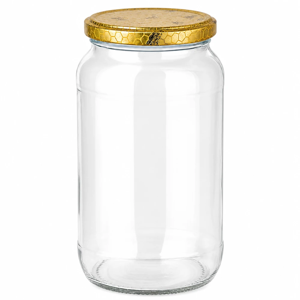 1062ml pot rond avec couvercle nid d'abeille doré - pot de miel vide pot de conserve transparent BasicSeal fermeture