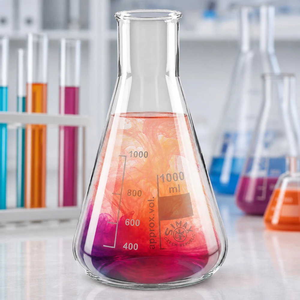 Erlenmeyer 100ml col large, verre borosilicate Erlenmeyer 100ml col large avec ouverture large pour faciliter le remplissage et le nettoyage