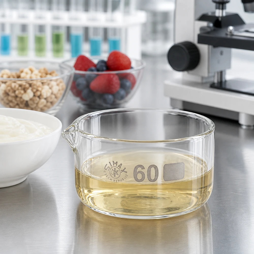 Coupelle en verre Simax de 60 ml pour huiles jaunâtres – Laboratoire alimentaire – Coupelle de cristallisation plate – Diamètre 60 mm