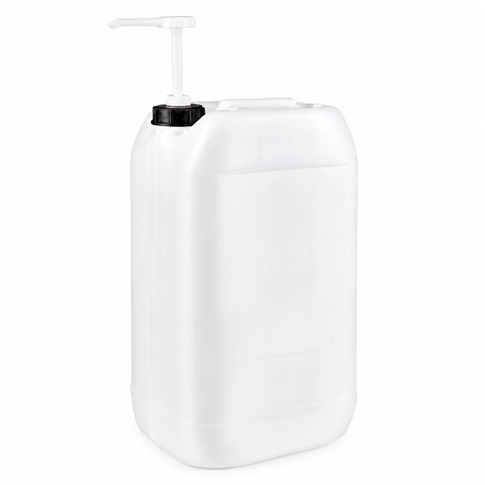 Jerrican de 15 litres avec pompe doseuse Bidon rectangulaire blanc de 15 L, équipé d'une pompe de distribution pratique et d'un bouchon à vis noir
