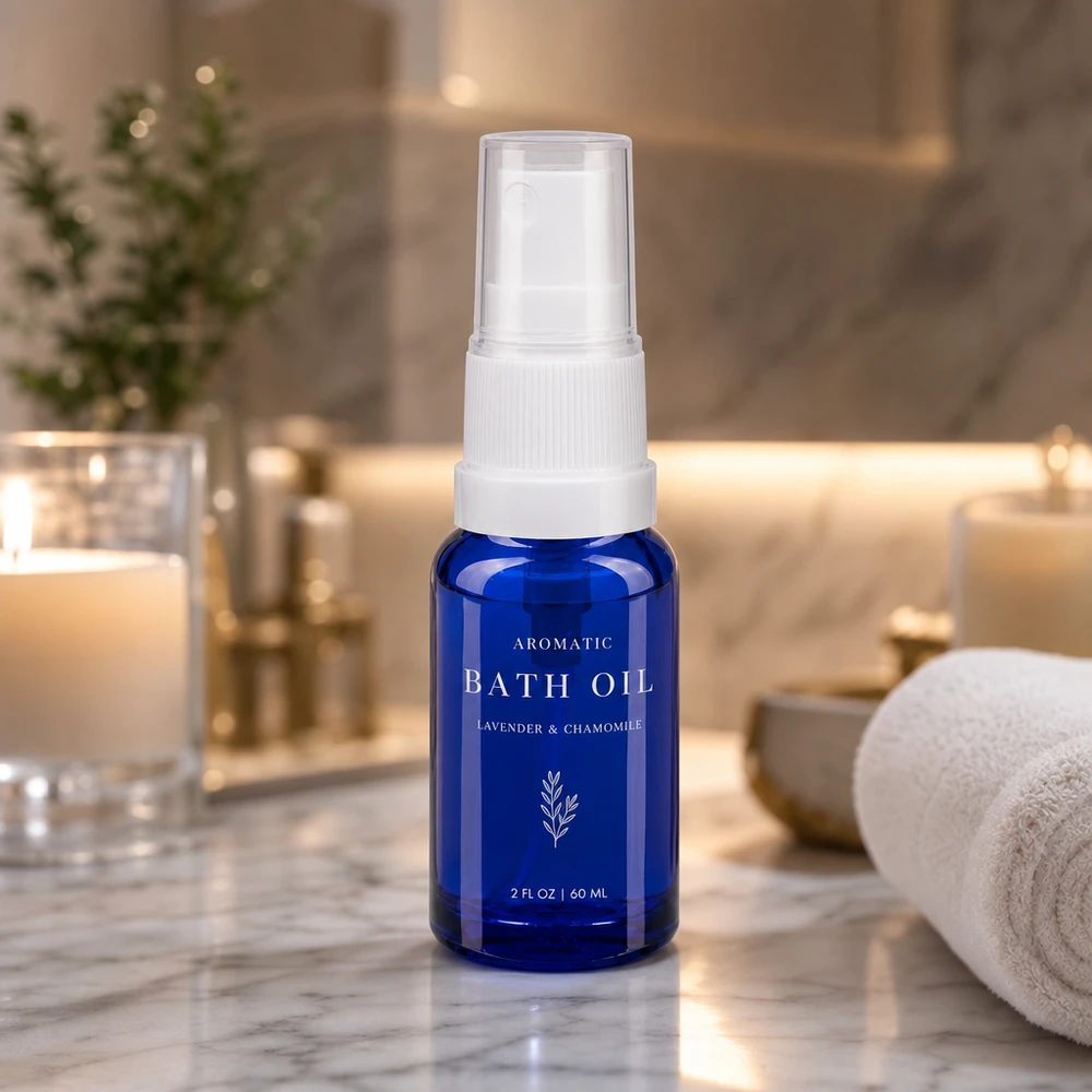 Flacon de pharmacie bleu 10ml embout spray blanc Flacon en verre bleu de 10 ml avec vaporisateur blanc, idéal pour les huiles de bain et les produits de bien-être