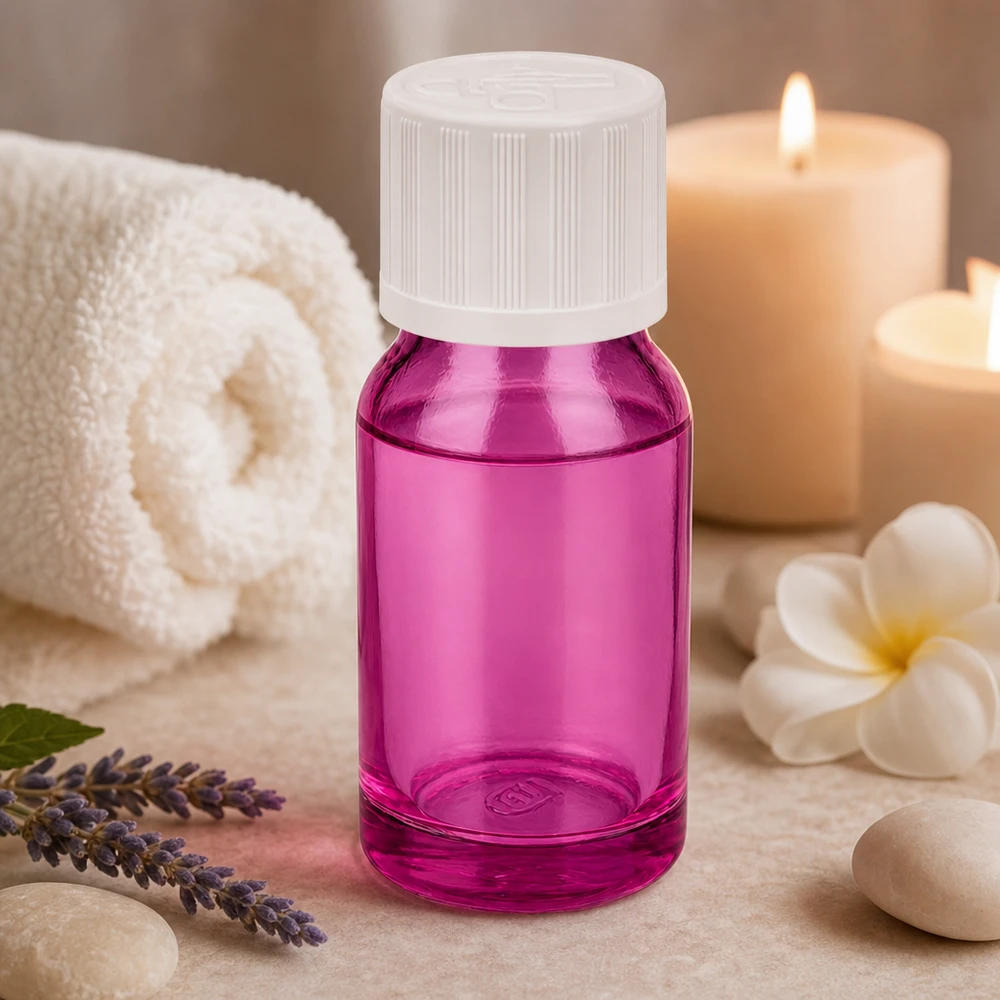 Bouteille 10ml 11mm bouchon à vis blanc standard sécurité enfants PurpleLine UT18/10 Flacon robuste de 10 ml en verre teinté pour protéger les huiles et essences sensibles à la lumière