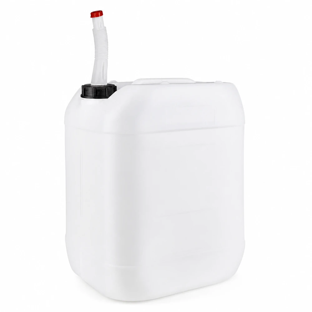 Bidon en HDPE de 20 L, adapté au contact alimentaire, avec bec verseur flexible pour les liquides sans danger
