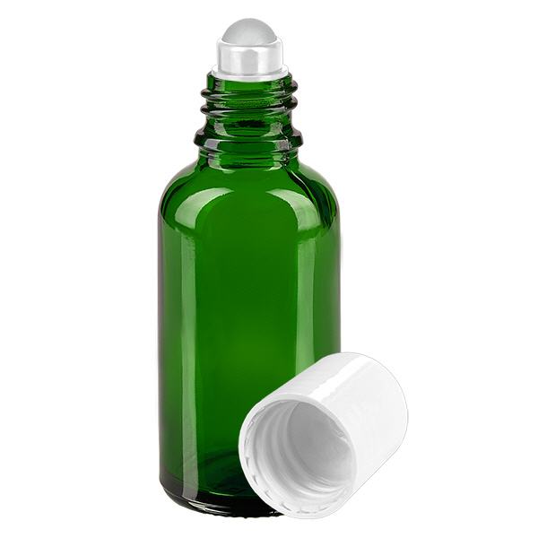 Flacon de pharmacie vert 30ml Roll-On bouchon blanc