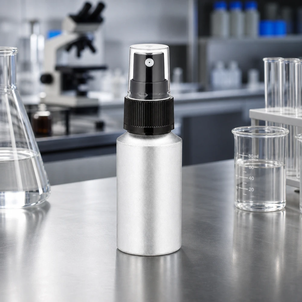 Bouteille en aluminium teinté 30 ml, avec vaporisateur à pompe noir Flacon pulvérisateur léger en aluminium de 30 ml avec tête de pompe noire pour une distribution uniforme