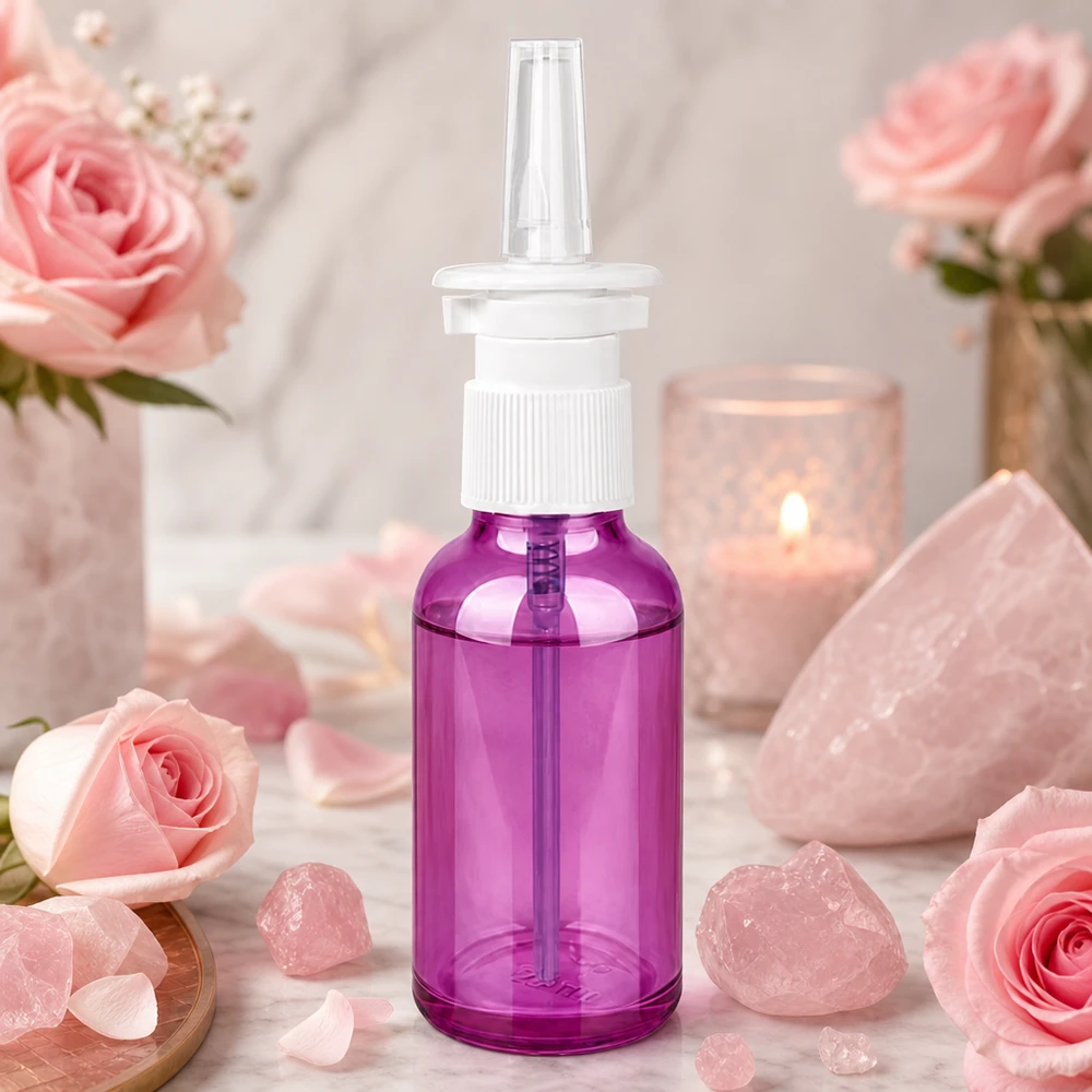 Vaporisateur nasal de 30ml blanc/transparent standard PurpleLine. UT18/30 Bouteille de spray nasal hygiénique de 30 ml avec embout de pulvérisation interchangeable dans une teinte pourpre moderne