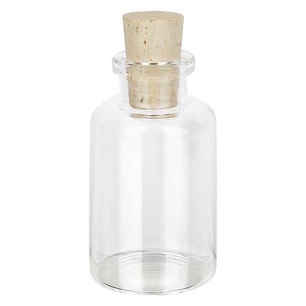 Flacon en verre clair 30 ml avec bouchon de liège 11/14 mm Flacon en verre clair 30 ml avec bouchon de liège 11/14 mm