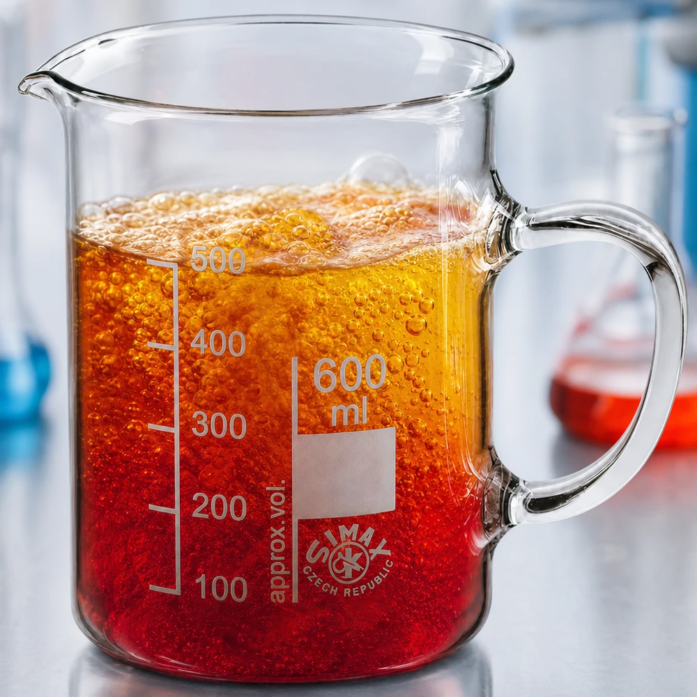 Bécher avec poignée 600ml en verre borosilicate résistant à la chaleur (forme normale) Verre à bec résistant à la chaleur de 600 ml, en verre borosilicaté Simax tchèque, avec graduation
