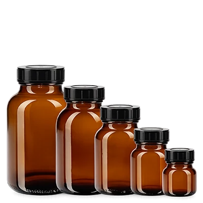 Verres de pharmacie bruns à col large