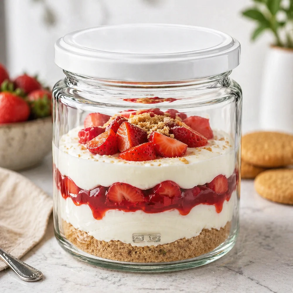 Pot à miel de 250 ml comme pot à dessert pour tiramisu aux fraises avec couvercle BasicSeal, utilisation polyvalente dans la cuisine