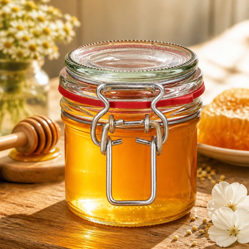 Bocal de conservation de 135 ml, type G, avec bouchon à clip UN Bocal de conservation de 135 ml, type G, avec bouchon à clip UN