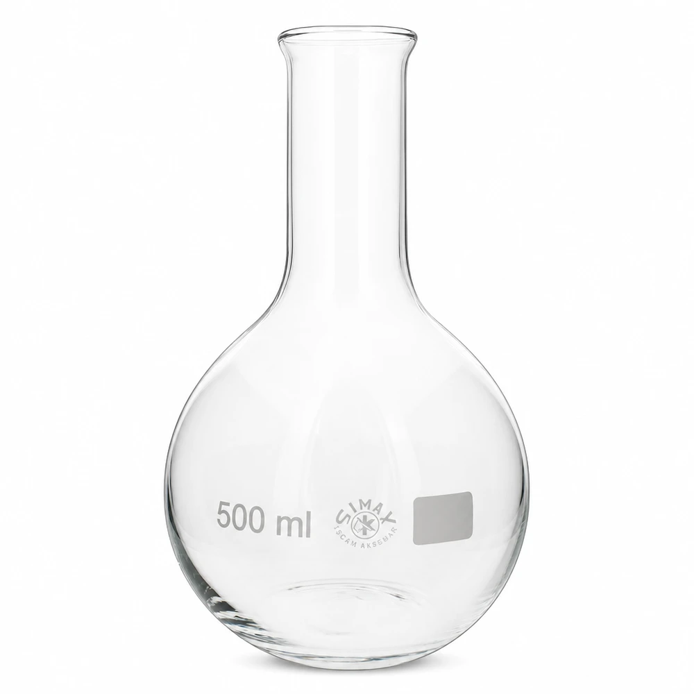 Ballon à fond plat 500 ml à col étroit, en verre borosilicate avec bord renforcé Ballon de laboratoire 500ml à col étroit pour analyses chimiques et distillation