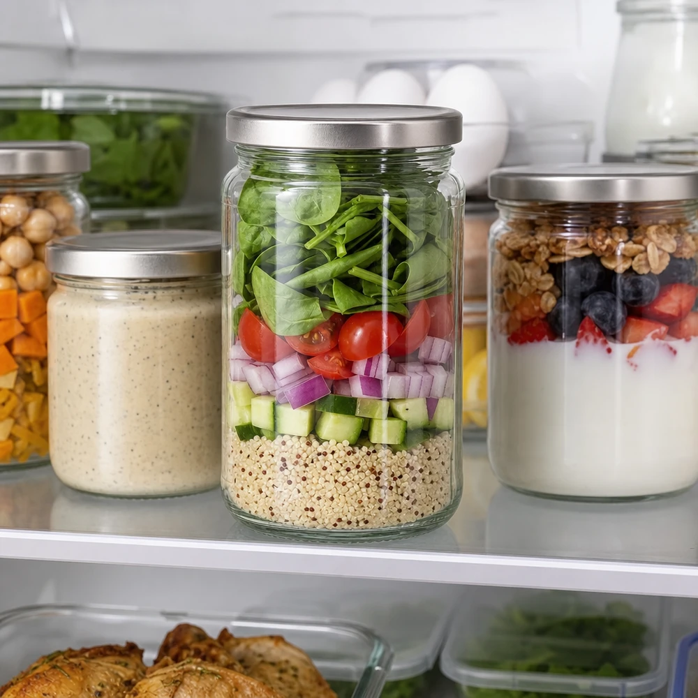 Pot rond de 305ml avec couvercle BasicSeal comme récipient Meal Prep pour la salade au réfrigérateur avec système de couches