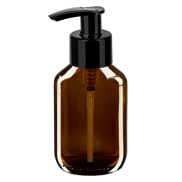 Flacon médical de 100ml brun, avec pompe distributrice noire ApoGl Flacon médical de 100ml brun, avec pompe distributrice noire ApoGl