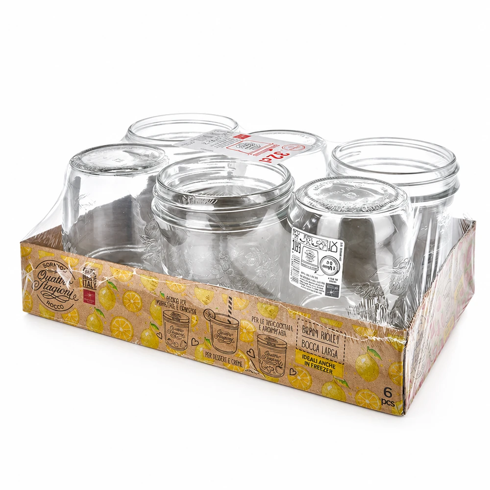 Lot de 6 pots Quattro Stagioni de 320ml avec couvercle à visser, en vente pour la mise en conserve.