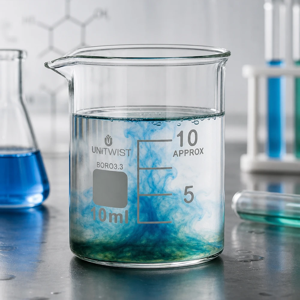 Bécher 10ml borosilicate, forme basse UNiTWIST Verre à mesure de précision de 10 ml UNiTWIST BORO 3.3 avec graduation APPROX pour applications de laboratoire