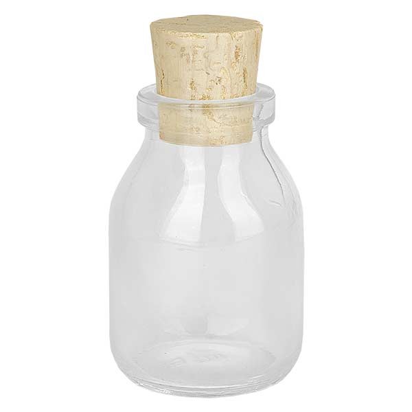 Flacon Round clair 50 ml, goulot 22 mm, avec bouchon de liège 22/26 Flacon Round clair 50 ml, goulot 22 mm, avec bouchon de liège 22/26
