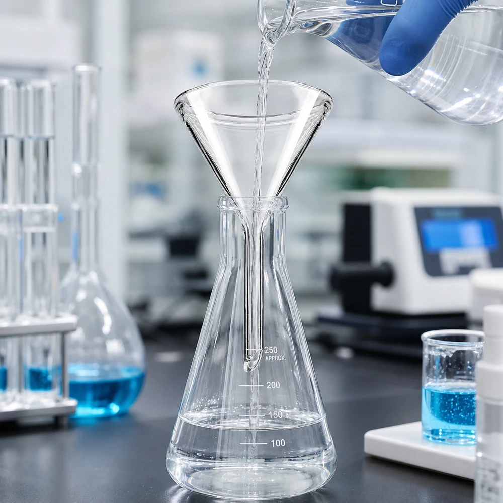 Entonnoir Ø 45mm - verre sodocalcique - angle 60° Entonnoir en verre de précision de 45 mm de diamètre avec un angle de 60 degrés pour les travaux de laboratoire et d'analyse