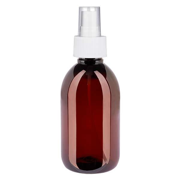 Flacon médical de 250 ml en PET, avec spray blanc GCMI 28/410 et capuchon transparent standard