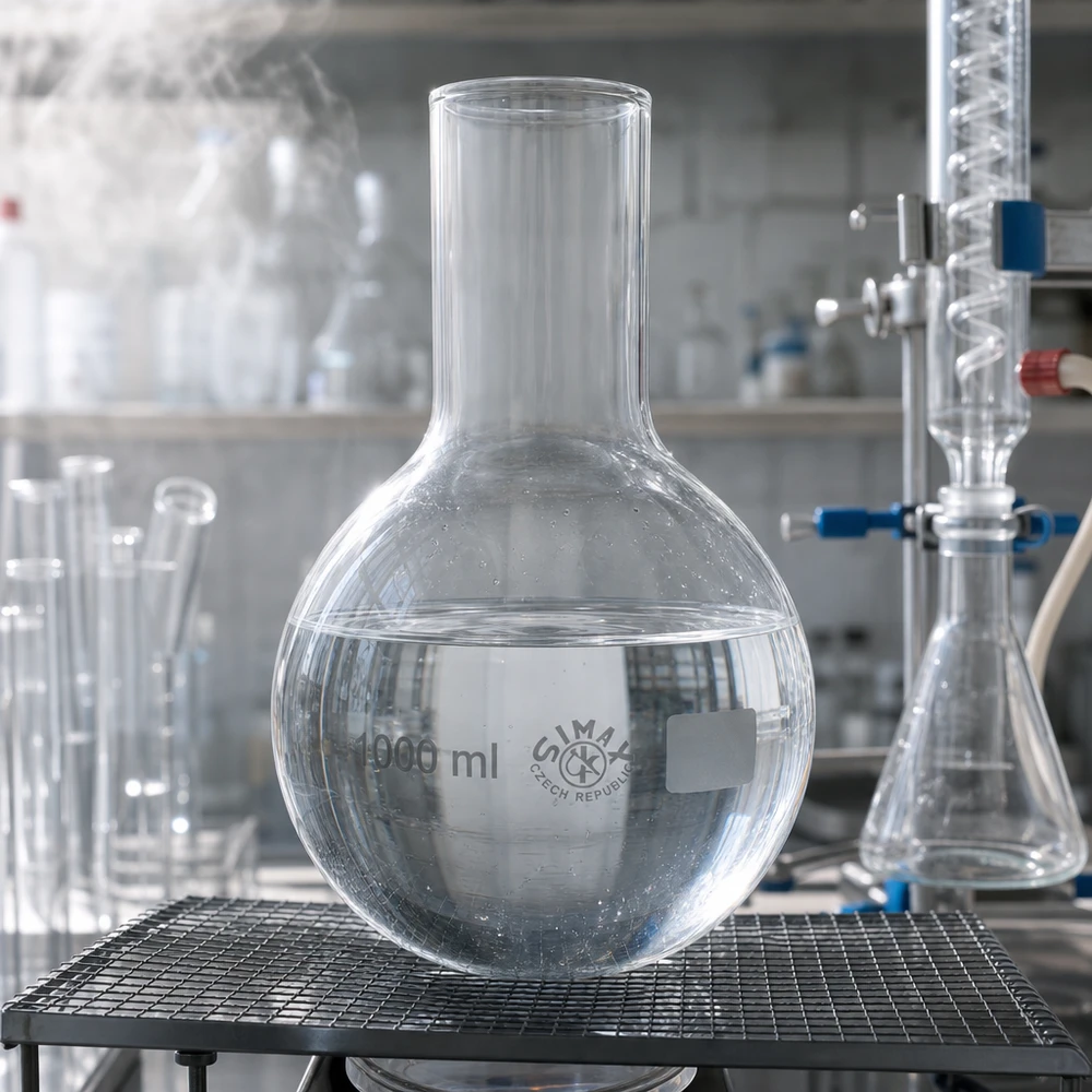 Ballon à fond plat 1000 ml à col large, en verre borosilicate avec bord renforcé Flacon à col large 1000ml avec tube long pour un refroidissement et une condensation optimaux