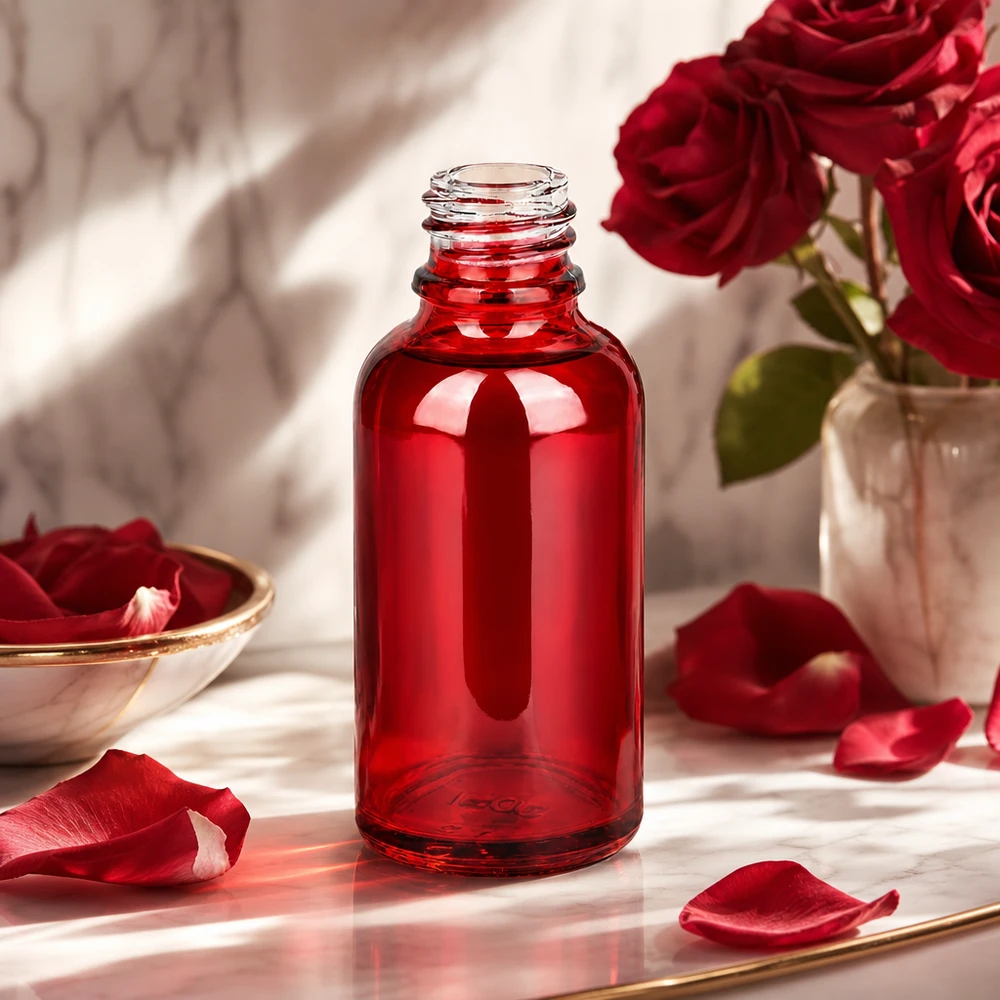 Flacon à pharmacie 30ml RedLine UT18/30 UNiTWIST Bouteille RedLine UT18/30 UNiTWIST de 30ml en verre robuste rouge vif pour la pharmacie