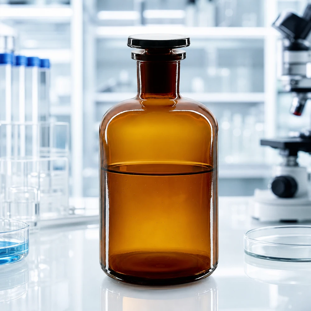 Flacon pharmaceutique 500 ml col étroit en verre ambré + bouchon Flacon de stockage de 500 ml en verre ambré, à col étroit et à épaulement arrondi, destiné à la pharmacie et à la recherche