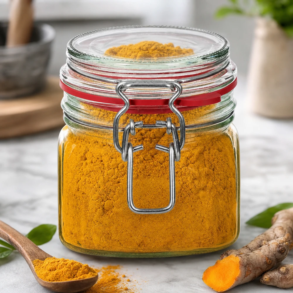 Bocal de conservation de 370 ml, type G, avec bouchon à clip UN.. Pot de conservation de 370 ml avec fermeture à étrier parfait pour les épices comme le curcuma et le curry