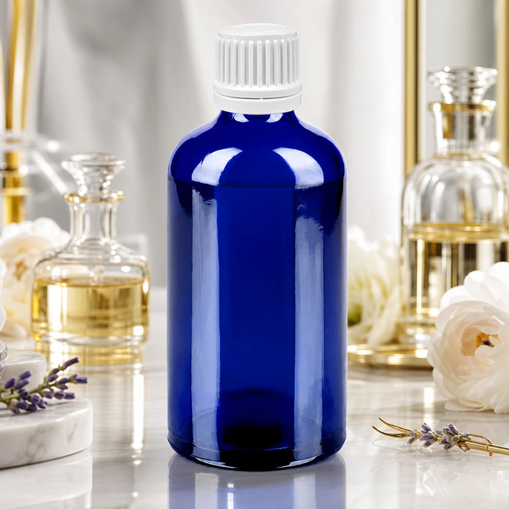 Flacon 100ml 11mm SV blanc OV BlueLine UT18/100 Elégant flacon BlueLine de 100ml avec couvercle blanc parfait pour les cosmétiques et sérums DIY