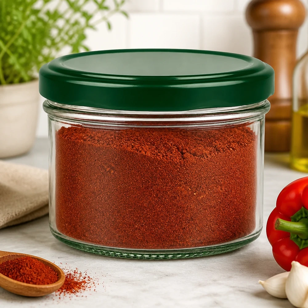 Conservation des épices dans un pot cylindrique de 230 ml avec couvercle vert - idéal pour les poivrons et les épices de cuisine