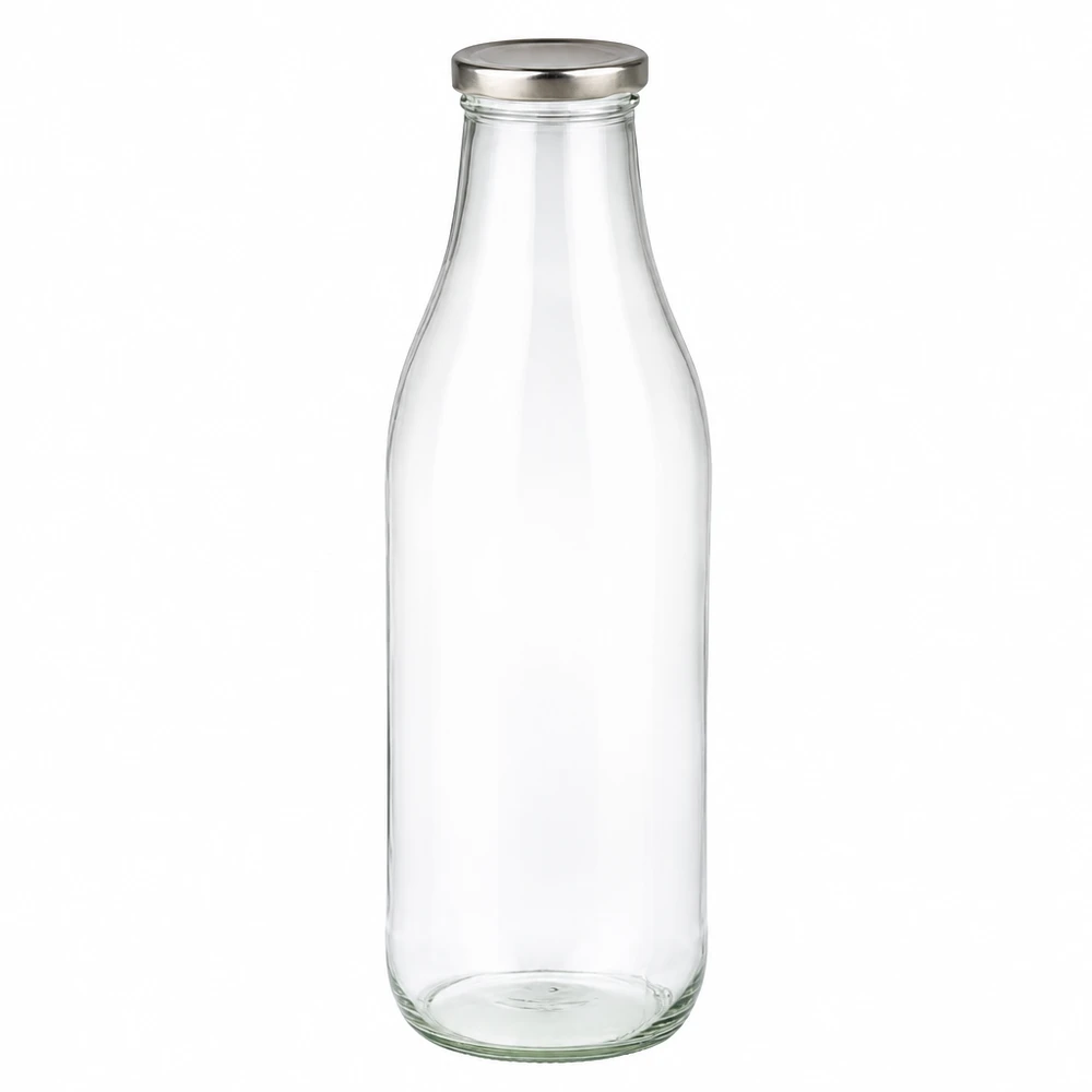 1000ml Bouteille avec couvercle BasicSeal argent UNiTWIST Bouteille en verre 1000ml avec couvercle BasicSeal argenté vide et transparent pour boissons et conservation