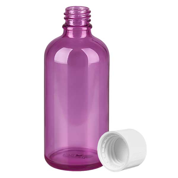 Bouteille 100ml 11mm bouchon à vis blanc standard à l'épreuve des enfants PurpleLine. UT18/100