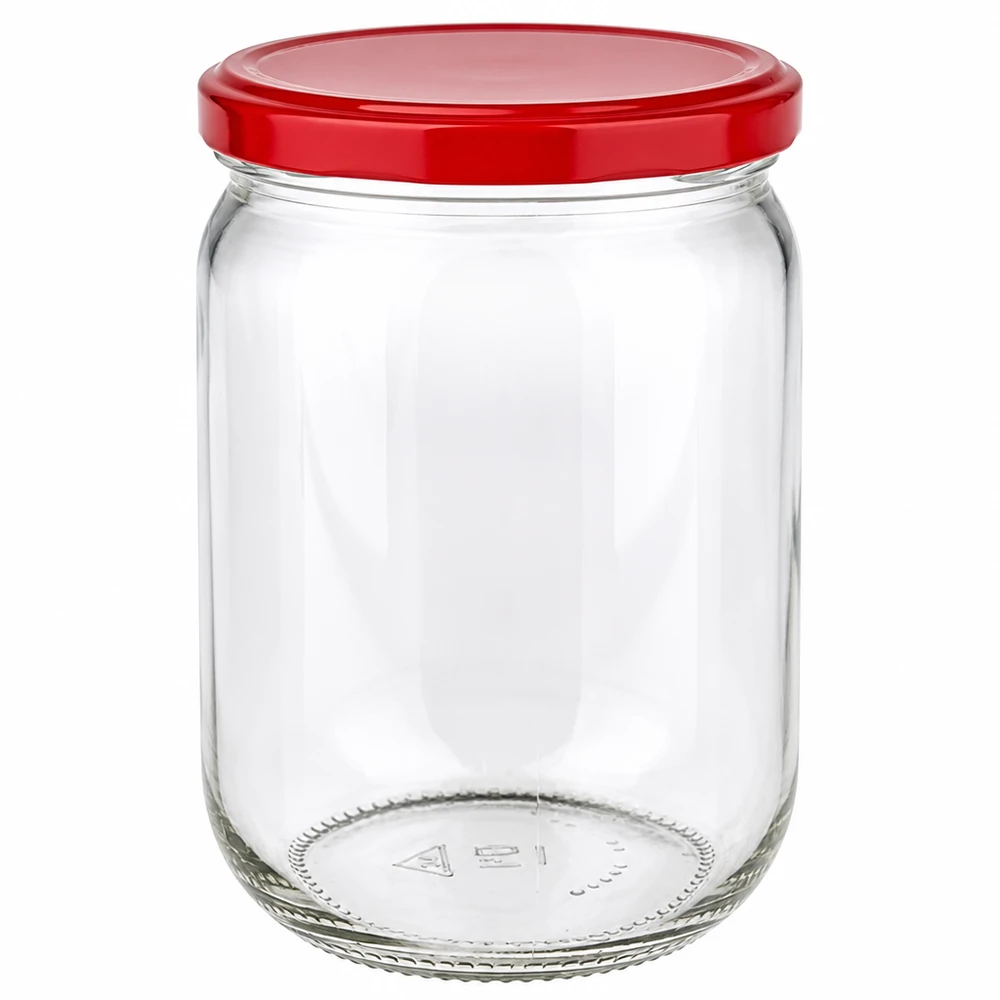 Bocal rond en verre de 555 ml + couvercle BasicSeal rouge UNiTWIST Bocal de conservation rond de 555 ml avec couvercle à vis BasicSeal rouge, en verre transparent de haute qualité