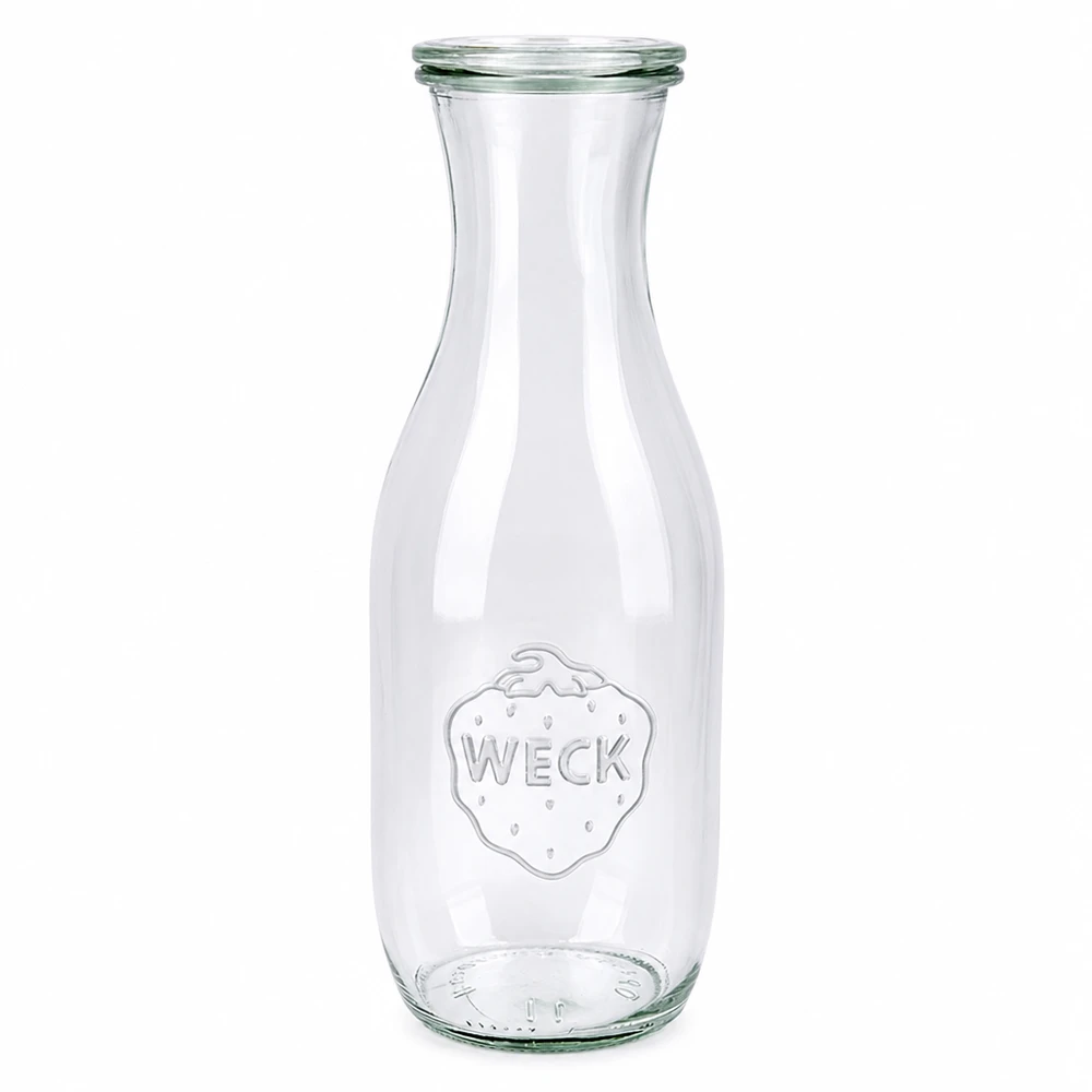 Bouteille à jus de 1 062 ml avec couvercle en verre WECK RR60 WECK Bouteille de jus de fruits 1062ml en verre avec couvercle RR60 Bouteille en verre transparente pour la mise en conserve de jus de fruits