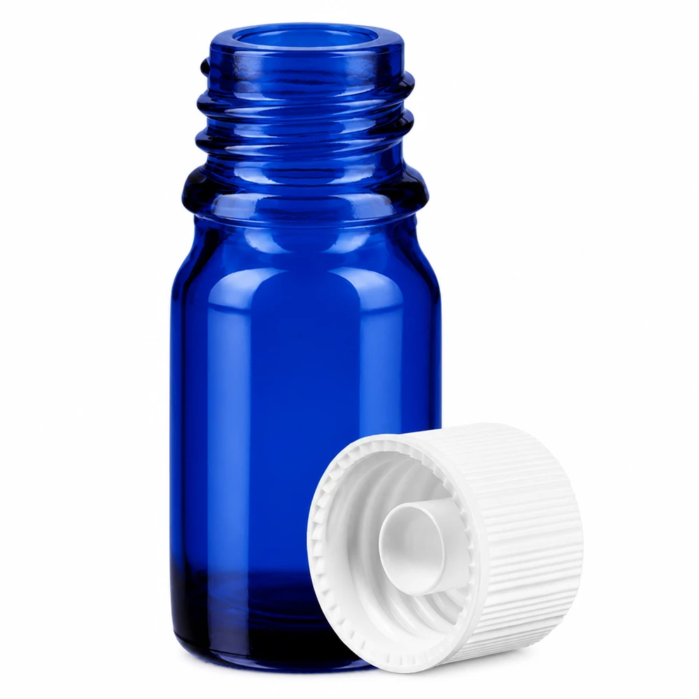 Flacon de 5ml 11mm SV blanc STD BlueLine UT18/5 5ml flacon compte-gouttes bleu verre standard bouchon blanc pour les remèdes homéopathiques et les teintures