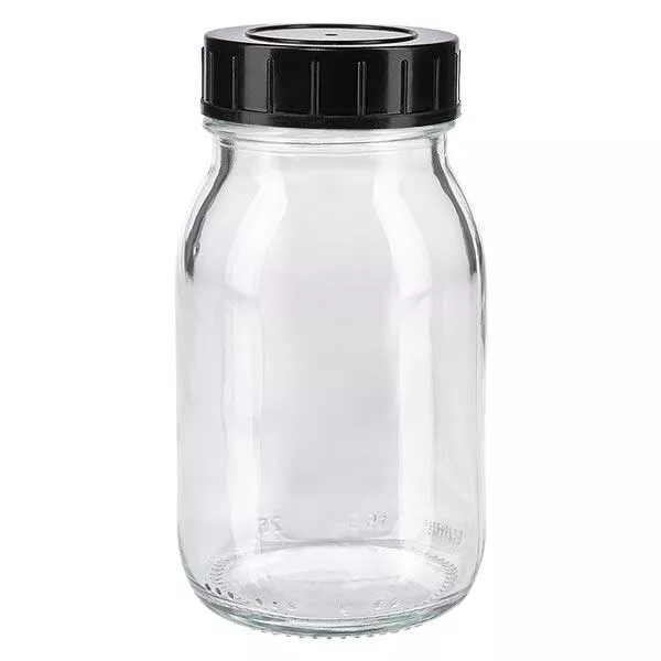Bouteille à col large 150ml en verre clair avec bouchon vissé
