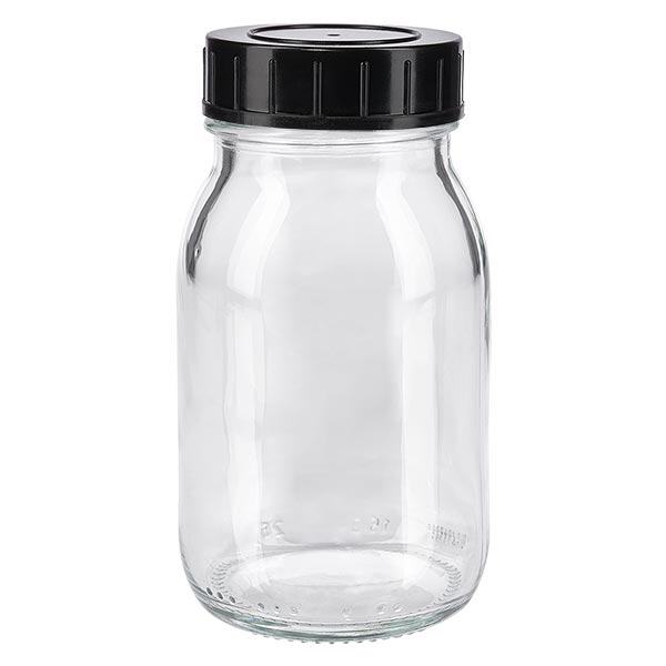 Bouteille à col large 150ml en verre clair avec bouchon vissé Bouteille à col large 150ml en verre clair avec bouchon vissé