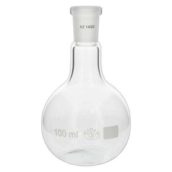 Ballon à fond plat 100 ml à col étroit, en verre borosilicate avec rodage normalisé 14/23
